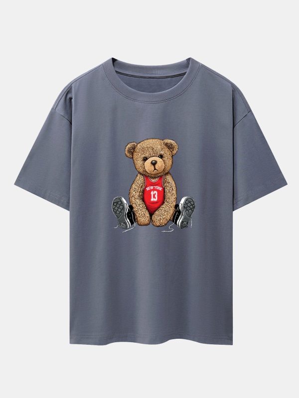 8b188980c549e9e50093b4458a0a9c2001942fe7d2cd7dd86ed89f71ea92612f.jpg New York Bear Print Drop Shoulder Oversize T-Shirt