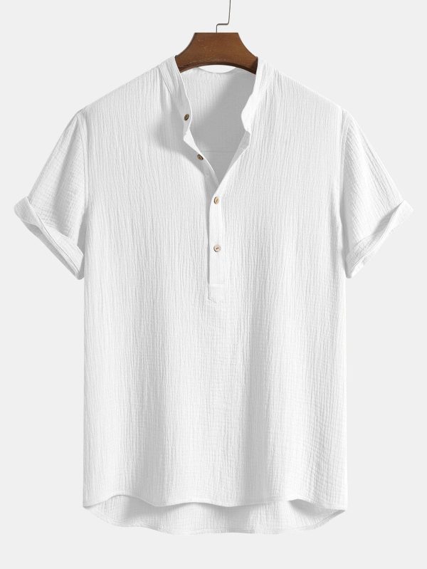 8dc83daea7192a518efa6ba1887e290b4787f7d40c3be81e19c78c0711f07303.jpg Wrinkled Cotton Half Open Placket Henley Collar Shirt & Straight Leg Linen Pants