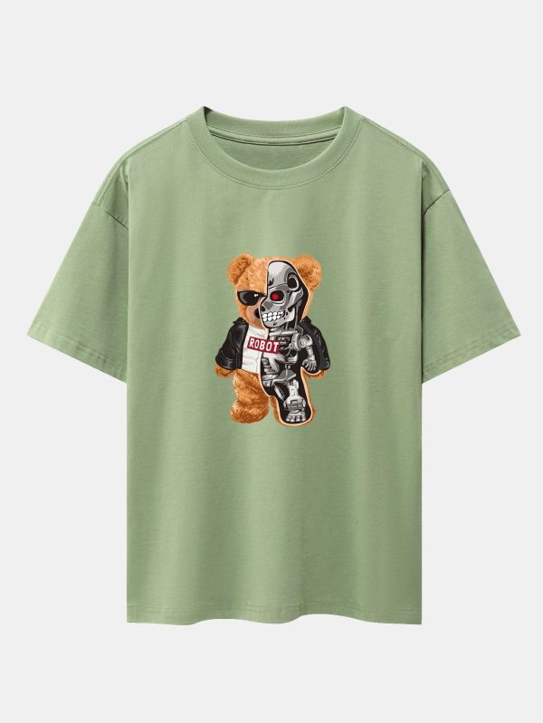 947aa57053bcec9982478efd64a6ad460e448e0a0231a437d3a1b04533c5f3d9.jpg Robot Bear Print Heavy Weight Oversize T-Shirt