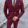 99fa743e7e93f9c461616adf44a2b5ae5ed28a193a49234f8da4d6c502b9dd3d.jpg Business Solid Lapel Collar Double Breasted Blazer & Pants 2Pcs Set