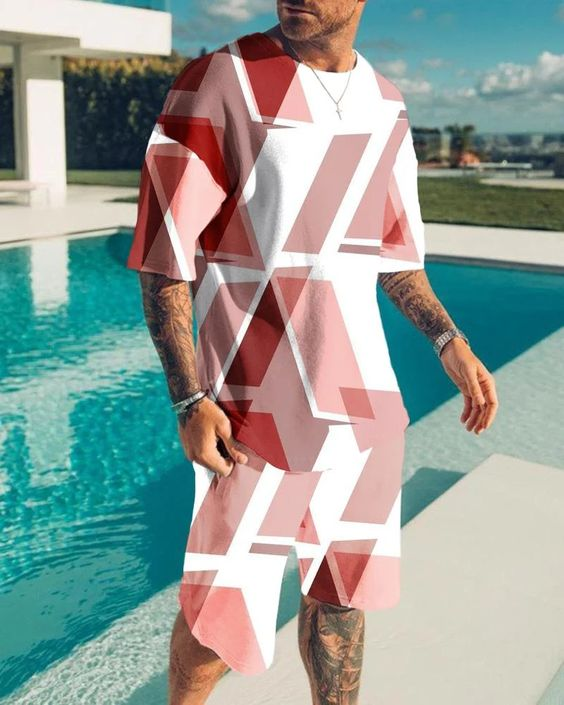 Suitmens Men's Colorblock Shorts Suit