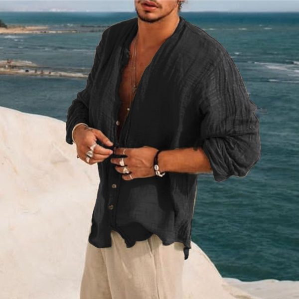 9f51578e0c086b6b76694232cc0fb09bfc59106253d21bc20ec1038fa9685c40.jpg Men's Linen Simple Design Long Sleeve Shirt