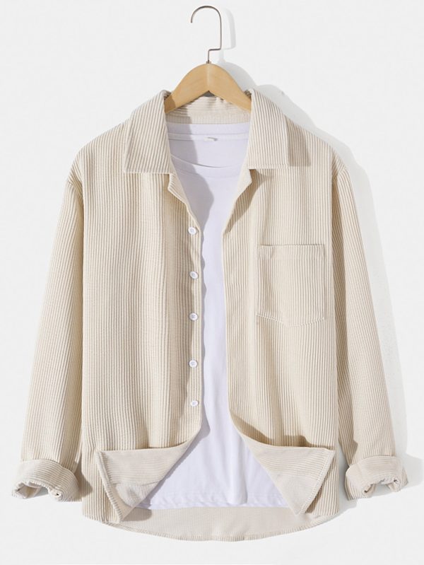 Long Sleeved Corduroy Revere Collar Shirt