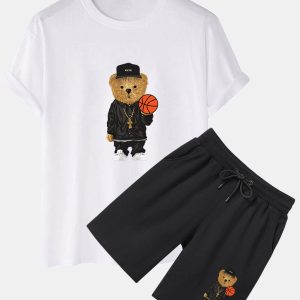 aa1ee447e5f4d046e662bd7d9b62955f82786613fc4e32ae43860030c19303c9.jpg Basketball Bear Print T-Shirt & Shorts