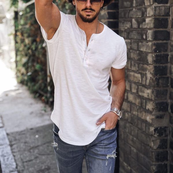 acd40367ce67ba2c3924c503f6a536f637f02425e193f369e0805cd918e8daab.jpg Holiday Casual Solid Color Breathable Henley T-Shirt