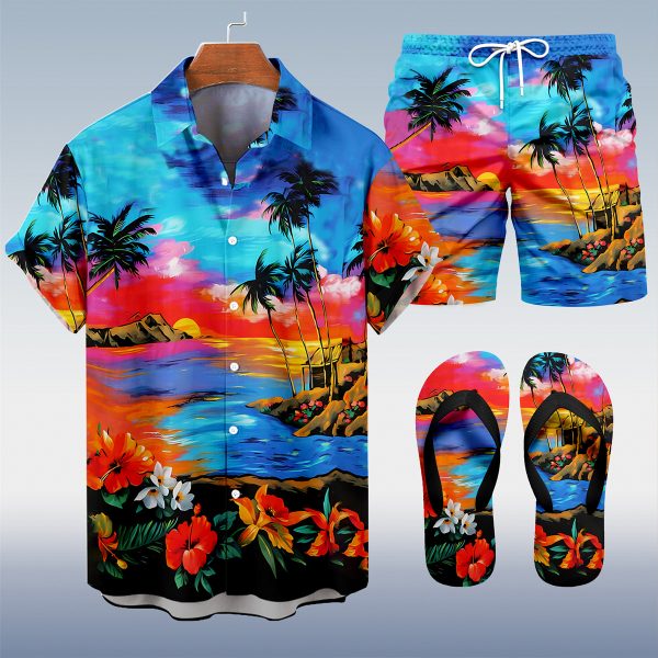 aeb3d7784025d29391590fcfb339eeebab129379bc7649506c79f5fb14697fba.jpg Suitmens Men's Men's Tiki Style Hawaiian Vacation Print Three-Piece Set 036