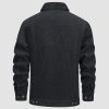 Men's Corduroy Jacket Sherpa Lined Cargo Jackets Cotton Turn Down Collar Winter Warm Casual Work Coat with 5 Pockets