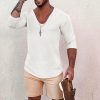 b655ae436bd73129e0f72b65f125525420e6296bf12f8bcf1f150d785a5c3c36.jpg Men's Deep V Neck Breathable Linen Cotton Mid Sleeve T-Shirt