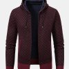 Diamond Pattern Zip Hooded Sweater