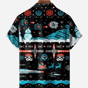 ba5192ff8dd0915df37dff66661ebdd792c74f4d36eaf4a3c45b51901cac2190.jpg Christmas Cartoon Graphic Chest Pocket Short Sleeve Casual Shirt