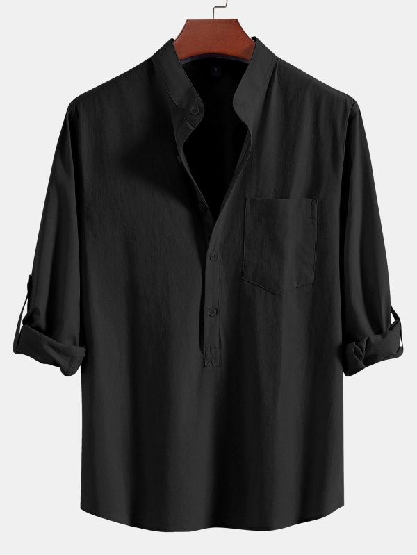ba81dc75da560f4f09962615268d83f403daae35f67b7bf9ac74f4f3e286d8fa.jpg Long Sleeve Linen Look Henley Collar Shirt