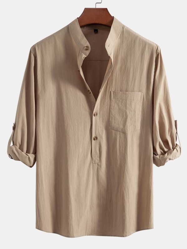 bda95bddaf28eb652760894fb222f6033f9fae7af49c0f54d64029bb327dee96.jpg Long Sleeve Linen Look Henley Collar Shirt