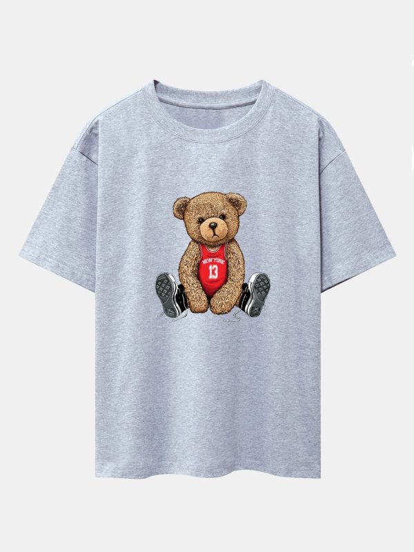 be43710e756175be4d74196db0eeb20ac4bd3117f2c0ab5a76580c96ad0954ae.jpg New York Bear Print Drop Shoulder Oversize T-Shirt