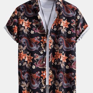 c08357c0512648ed7b80cad47df7d8ff7af70ce5bd46fdea2b9fc1969a0a4f8d.jpg Dragon Floral Print Button Up Shirt & Dragon Print Swim Shorts