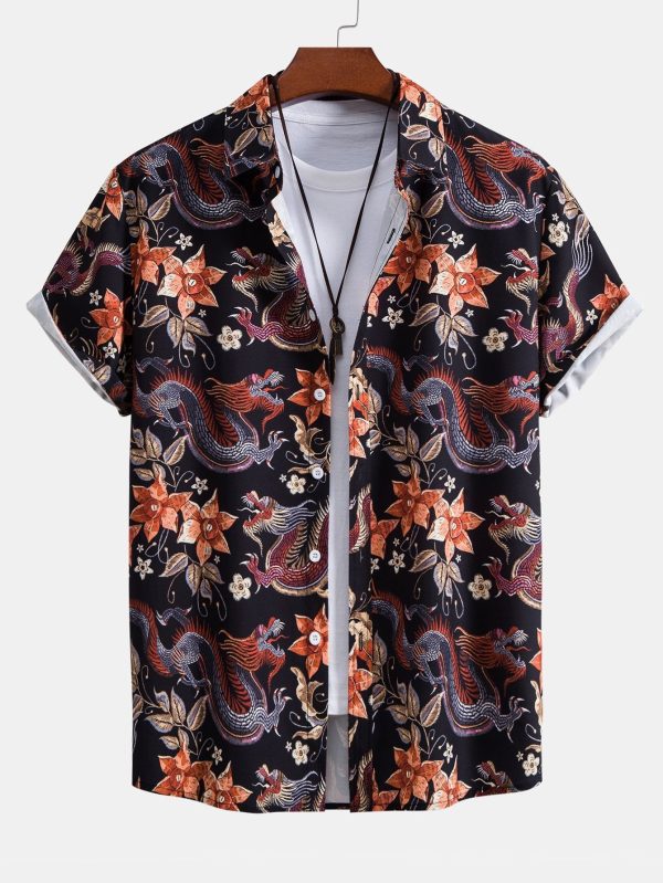 c08357c0512648ed7b80cad47df7d8ff7af70ce5bd46fdea2b9fc1969a0a4f8d.jpg Dragon Floral Print Button Up Shirt & Dragon Print Swim Shorts