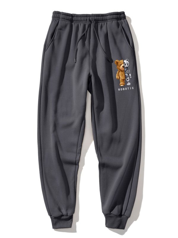 Robot Bear Print Raglan Sleeves Sweatshirt & Jogger Pants
