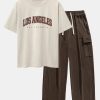Los Angeles Print Heavy Weight Oversize T-Shirt & Loose Fit Corduroy Cargo Pants