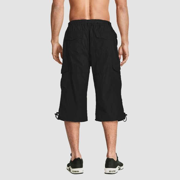Men Summer Casual 3/4 Long Cargo Shorts Twill Cotton Elastic Waist Multiple Pockets Comfortable Capris Trousers