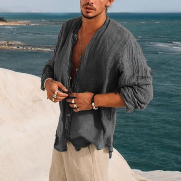 d0556d6de94554f880a55535b0778dca8d566344d3b90dc4fae787885044286b.jpg Men's Linen Simple Design Long Sleeve Shirt