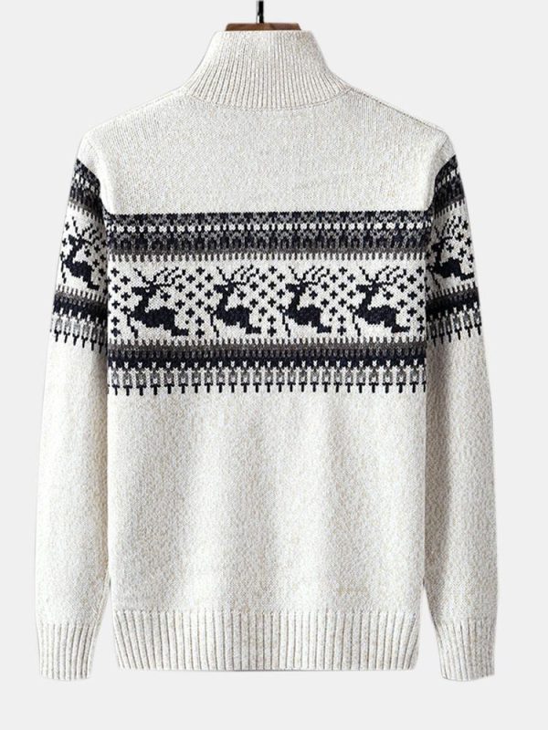 Christmas Moose Print Half Zip Sweater