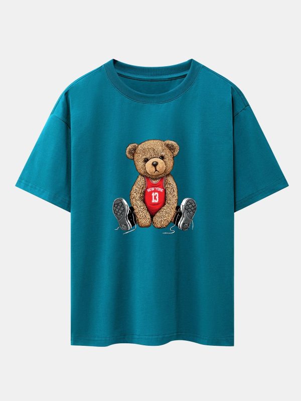 d552634b46ed31d6611c133b6bb4f5011aaebac8cf3a79d7cebe22da61c8b059.jpg New York Bear Print Drop Shoulder Oversize T-Shirt