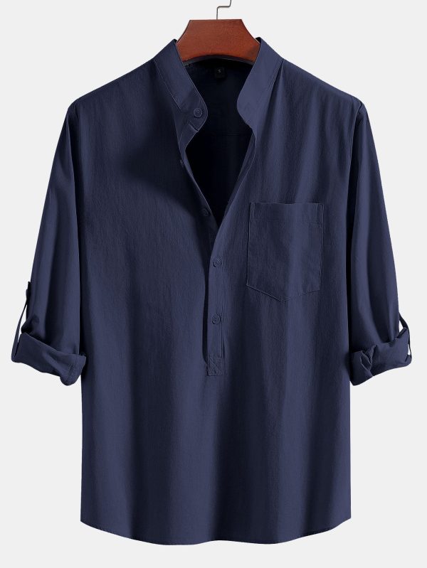 d5731ba4a9af37592de834cc40aed513727010bf5272a0475123554b04323bc9.jpg Long Sleeve Linen Look Henley Collar Shirt