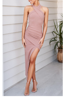 d6cb9cf934cebe84d8946df95f5bd85d098ebf9ed0a67221ae5d037e5b3ef9a5.bmp Halter-Style Sexy Shoulderless Slim Split Dress (Video)
