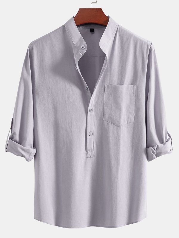 d96e82857fb7b8821d200f13eebe46106b516c024eca43c07b5cf07353f1a78e.jpg Long Sleeve Linen Look Henley Collar Shirt