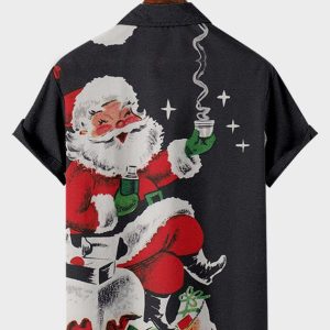 db67f1e6c9765679a9c6b6c5f5729d1e4c45edb41b74317ed579340e010de868.jpg Vintage Joyful Cozy Santa Graphic Short Sleeves Shirts