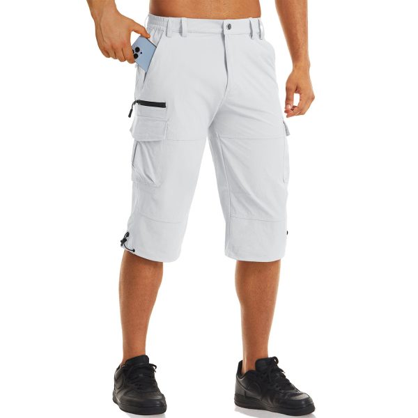 Men's Workout Gym Shorts with 7 Pockets Quick Dry 3/4 Capri for Hiking