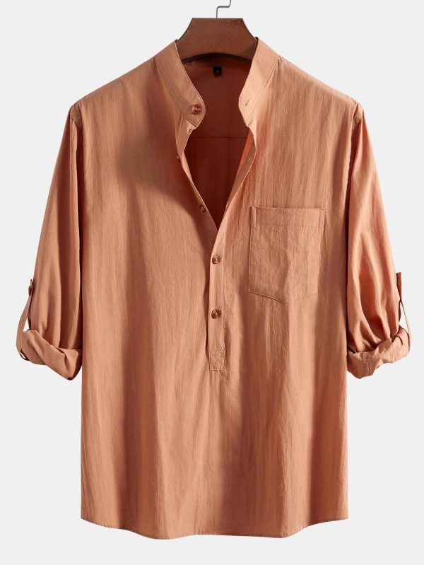 dcfcff9551107c6a46b4b50837d022d6dc4ad681a2e3c982b2e3f92d134b4d1c.jpg Long Sleeve Linen Look Henley Collar Shirt