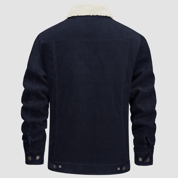 Men's Corduroy Jacket Sherpa Lined Cargo Jackets Cotton Turn Down Collar Winter Warm Casual Work Coat with 5 Pockets