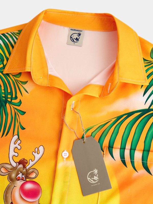 de0b8d3d68e225cb93361474f1784650cedef942685865396b99aa4d9bbafb4c.jpg Casual Festive Collection Retro Christmas Santa Claus and Elk Elements Pattern Lapel Short Sleeve Shirt Print Top