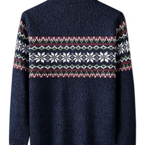 e099c1d5e04935a138b396379245958f16530eb8df91a202e61bedaa5785fab2.jpg Christmas Geometric Print Half Zip Sweater