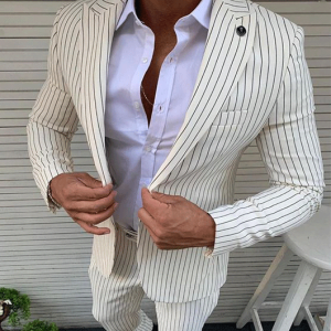 ea83fad5cbaf463571c66c61323210789c117b3f564805d9e36d01f56e07ab34.png Casual Vertical Stripe Lapel Collar Blazer & Pants 2Pcs Set