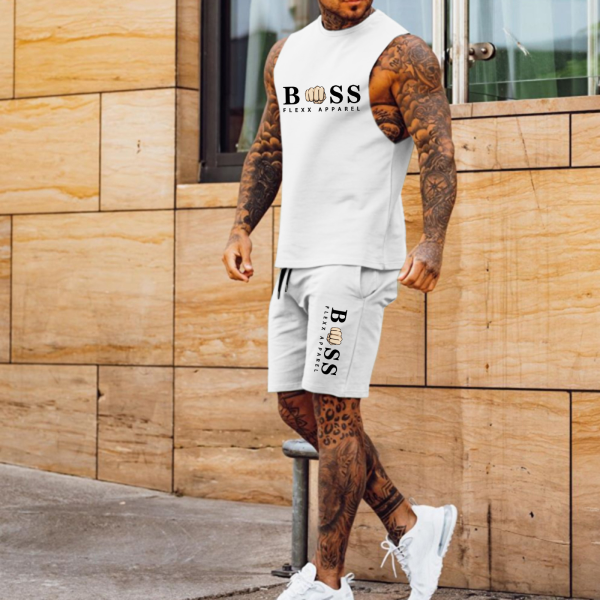 Suitmens Men's Casual Printed Tank Top Set