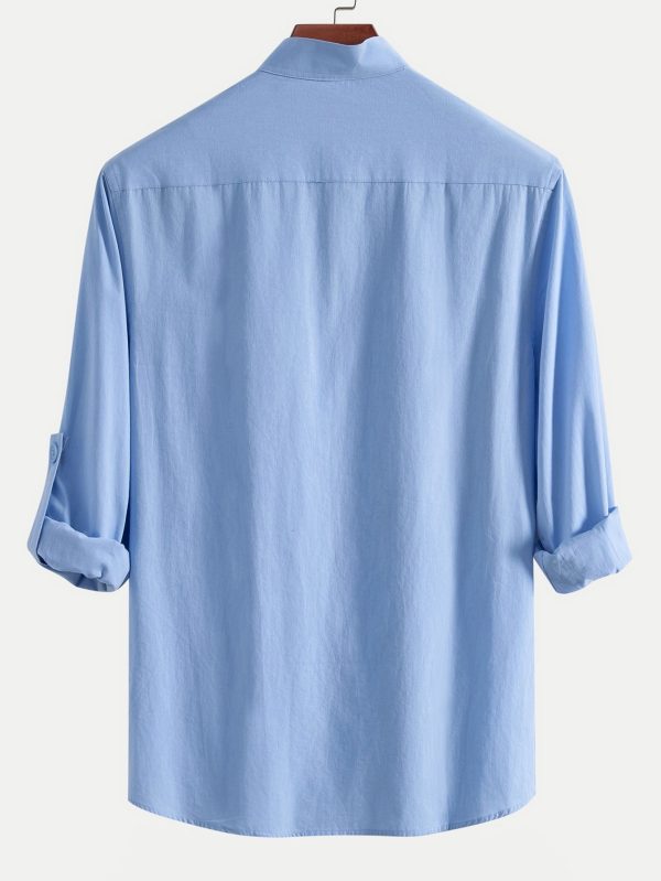 ebe45016011d35ac2294f8bb992db73ef0d6320a29a625351eaabfeb2086a6b2.jpg Long Sleeve Linen Look Henley Collar Shirt