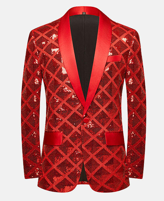 f0bea05deddffda7906b14867b5eb429bb8b829eda6ebcd2da284046cdb91ad9.jpg Elegant Plaid Sequin Shawl Lapel One Button Slim Fit Blazer