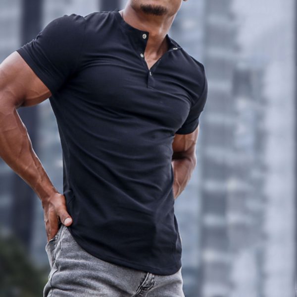 f800d5be6b8260bee7f1ae7ecf370ad40fbad49dbad4ecfe5ee29ab070066056.jpg Men's Spring/Summer Henley Stretch Slim T-Shirt