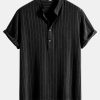 Linen Blend Striped Half Open Placket Henley Collar Shirt & Straight Leg Linen Pants