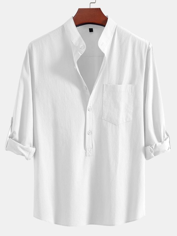 fc36f004cb8b62401011ea636583a729d070eb79e158abf9b4991bb8da6da575.jpg Long Sleeve Linen Look Henley Collar Shirt